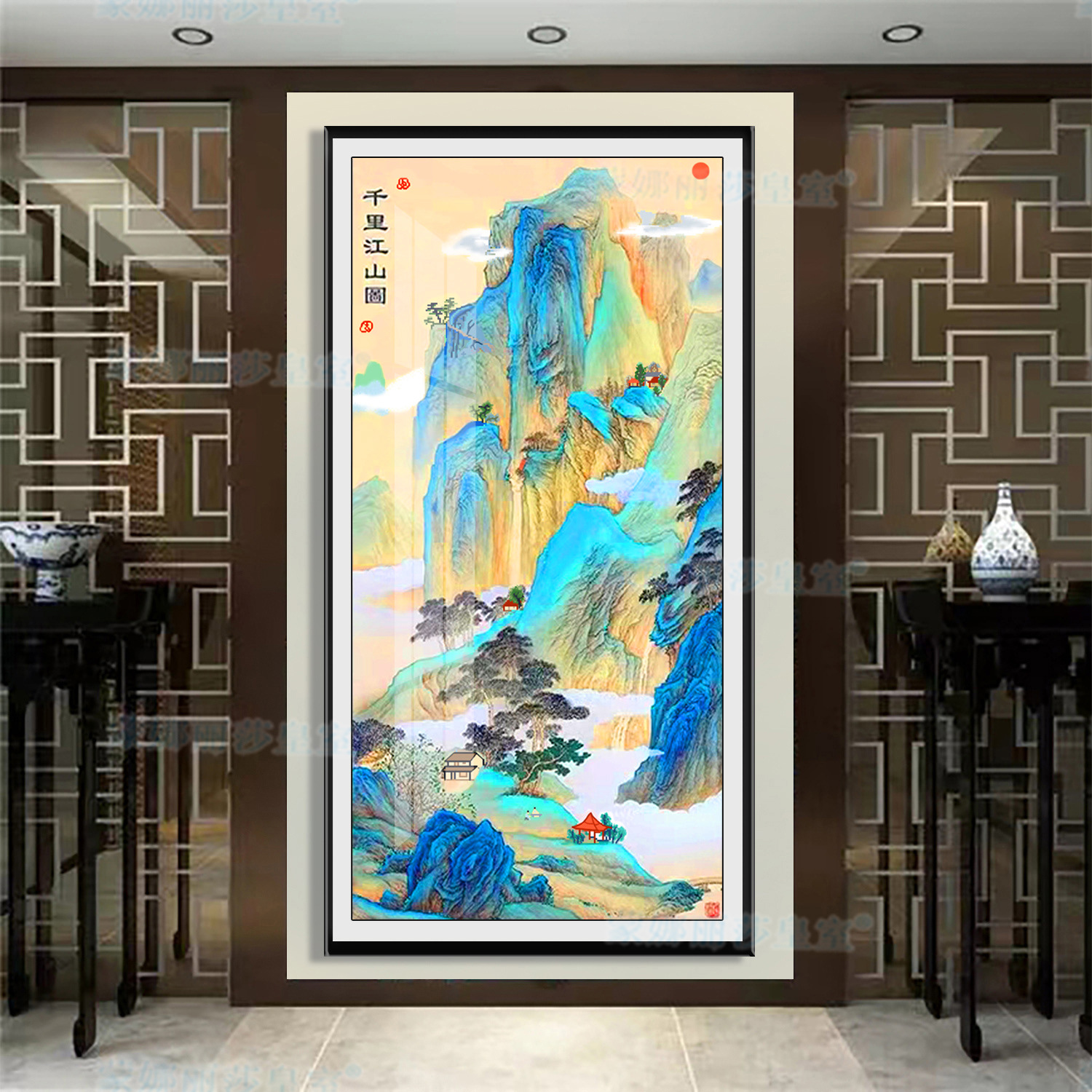 Productos genuinos Mona Lisa Royal punto de cruz Qianli Jiangshan versión vertical nueva sala entrada pintura decorativa bordado hecho a mano image 2