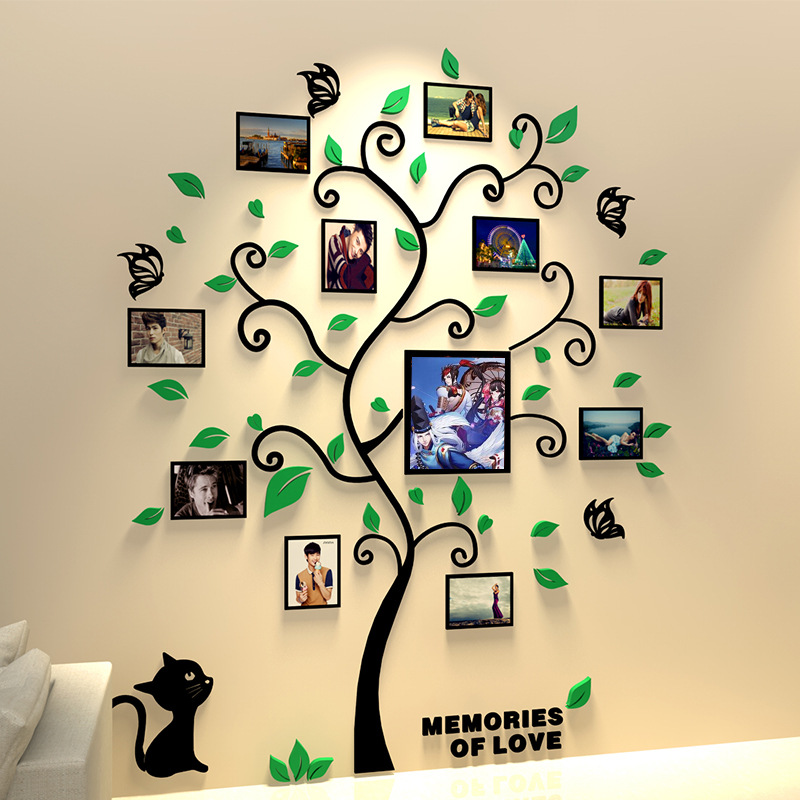 Cat Photo Frame Tree 3D Acrylic Stereo Wall Stickers Entrance Living Room Dining Room Bedroom Children's Room Wall Decoration