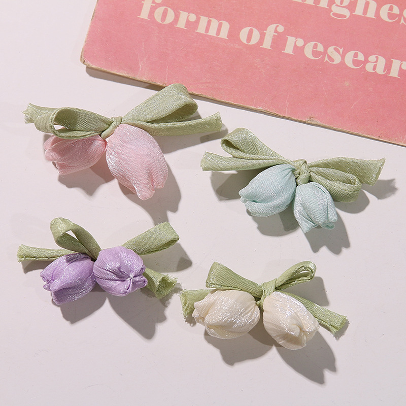 Brotes de flores coreanos simulados flores de tulipanes arco diy fresco clip de cabello cinta ropa falda accesorios clip de cabello