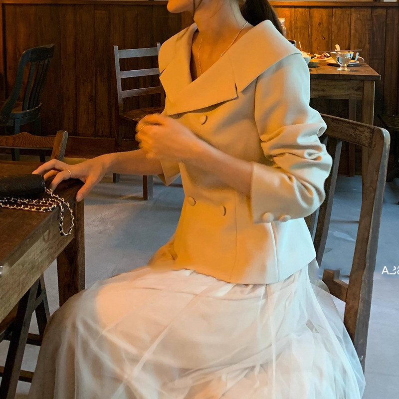 法式简约 高干女主~韩版气质收腰显瘦双排扣西装外套2025夏季新款|undefined
