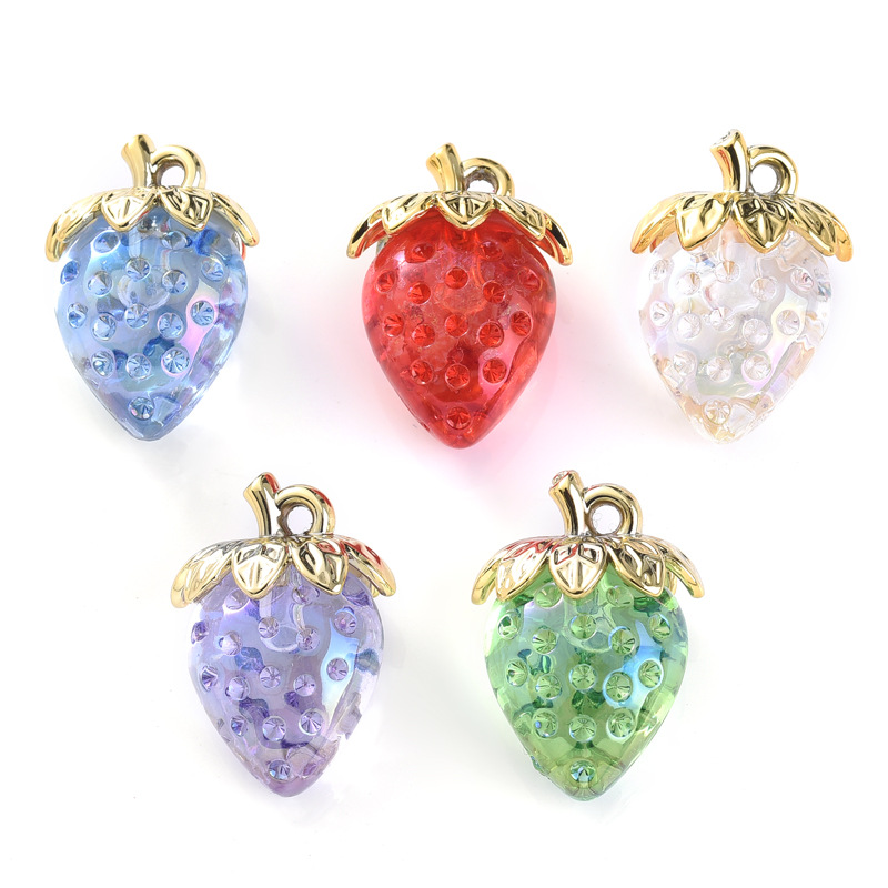 56g Weight Pendant Jewelry Making Type 23*32mm Jewelry Making Size DIY Jewelry Accessories Classification 10 PCS/Package Quantity Acrylic Material Strawberry Pattern Plating Design Sweet Style 10 PCS/Package 23*32mm Arylic Strawberry Pendant 2