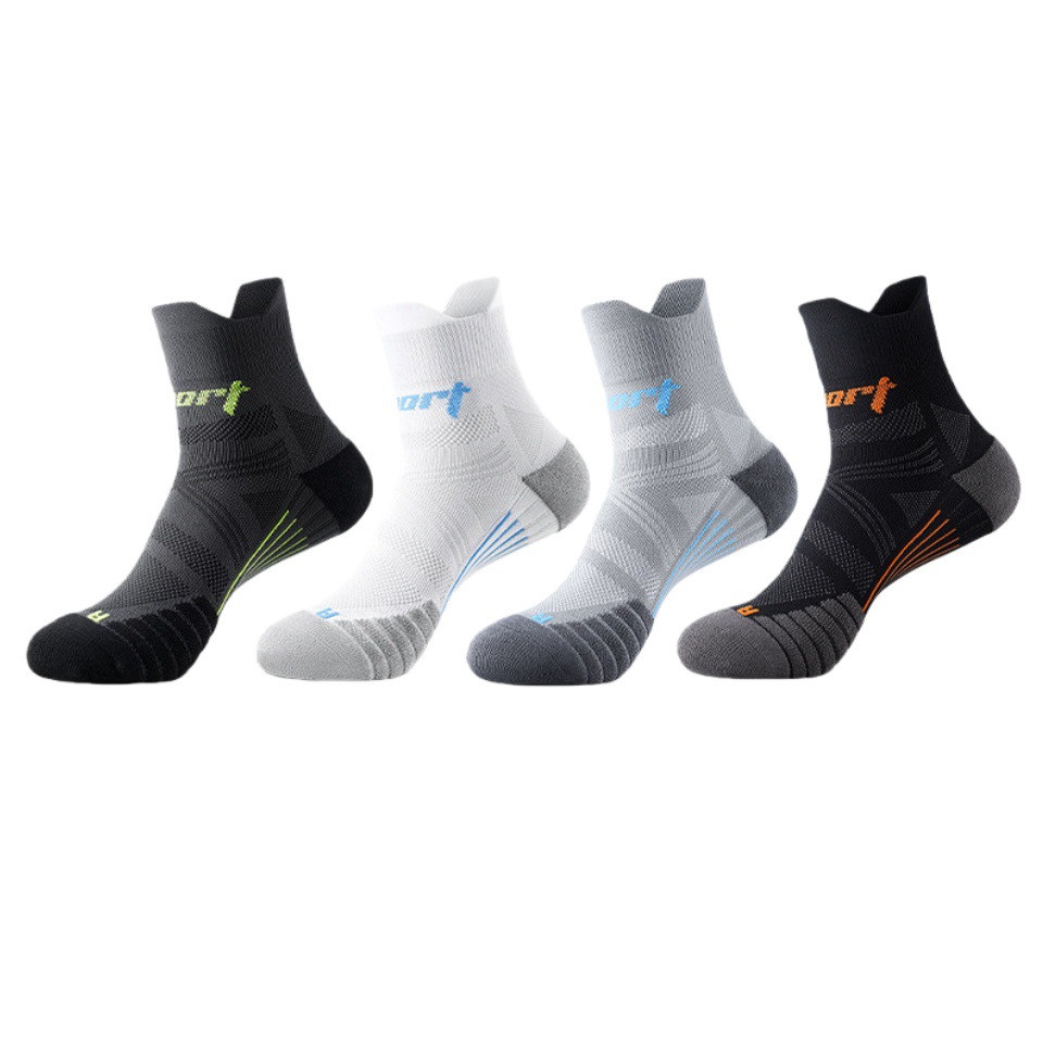 Men's Mid Calf Running Socks Marathon Professional Sports Socks Thickened Terry Cloth Sole For Badminton And Basketball Long Distance Running_voghion.com