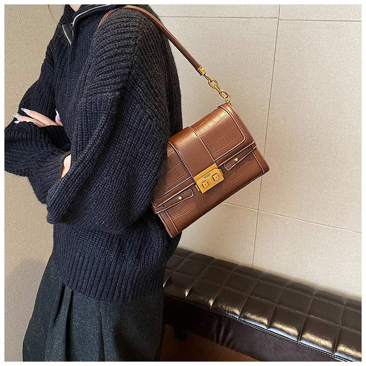 Stone Pattern Single Shoulder Underarm Bag For Women's 2023 Winter New Versatile Small Square Bag, Unique And Western Style Crossbody Bag _voghion.com