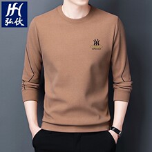 德绒男士圆领卫衣男2024秋冬新款加绒印花中年双面绒打底衫长袖男