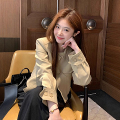 2025开春新款小个子短款翻领休闲夹克小香风卡其色外套女春秋百搭