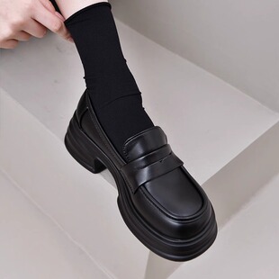 British Style Thick Sole Small Leather Shoes Women's 2025 New Spring and Summer All-match Black Jk Single Shoes Platform Loaf Loafers Ins Trendy
