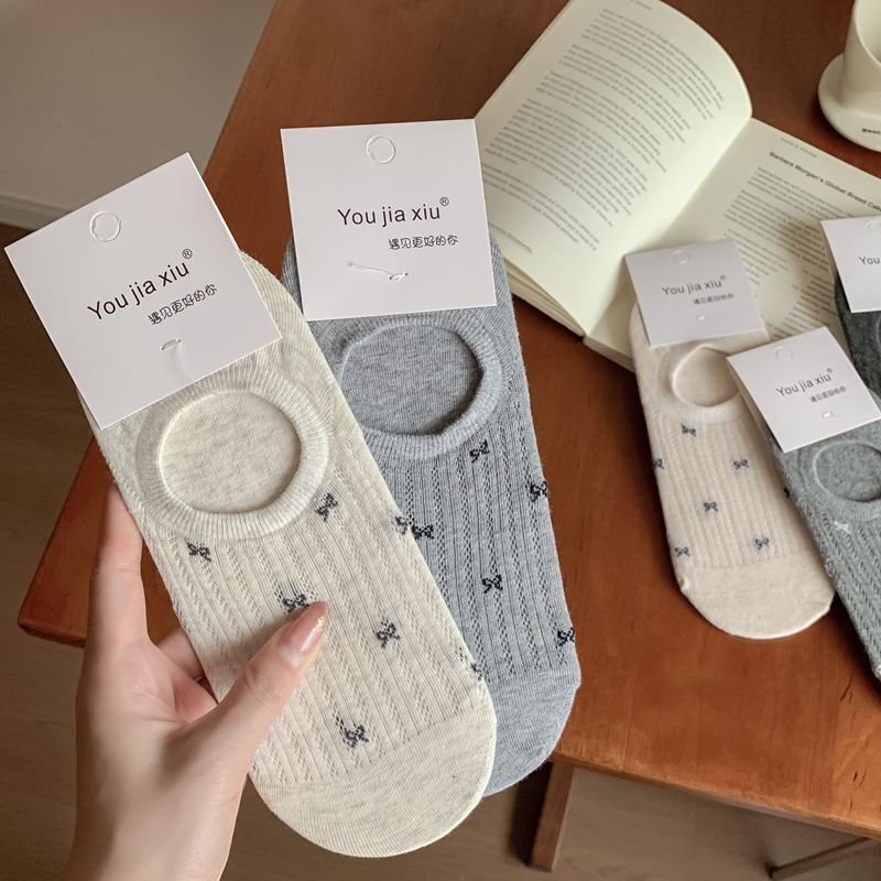 Spring and summer new mesh small bow invisible socks wholesale boneless Joker Korean Dongdaemun boat socks thin