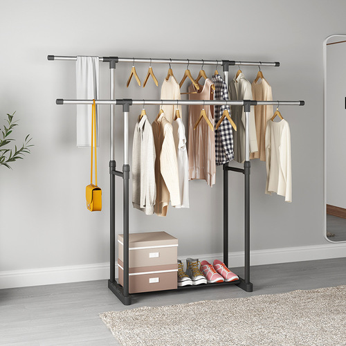 Clothes rack, coat rack, double-pole floor-standing telescopic clothes rack, balcony indoor mobile lift, simple and modern