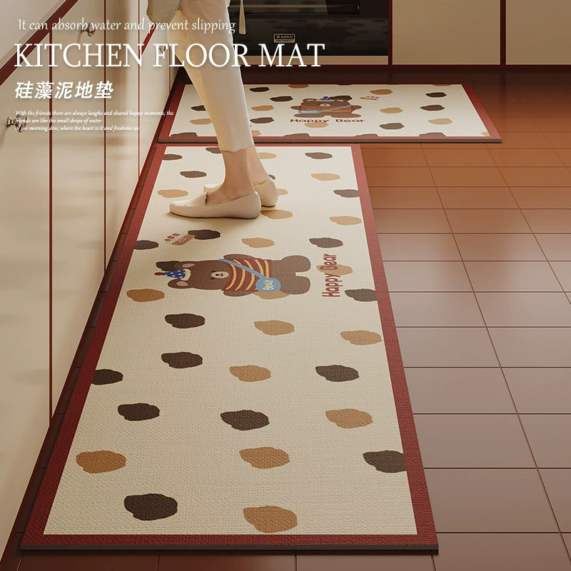 Кухонный коврик мультфильм высокого уровня чувство диатомовая грязь впитывает воду коврик для пола длинный полоска бытовой нескользящий коврик для ног устойчив к загрязнению коврик