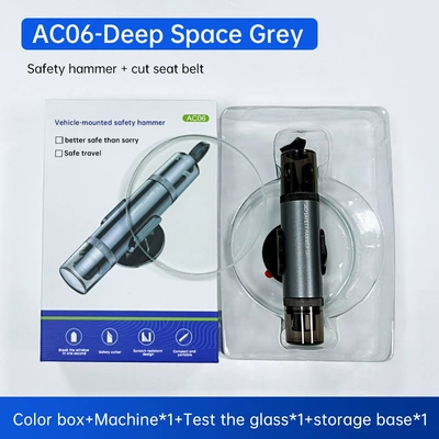hammer, multi-functional window breaker, Qəza çəkici - ac06-silver-gray-english-color-box-test-glass-metal-body-abs-cover-9118mm