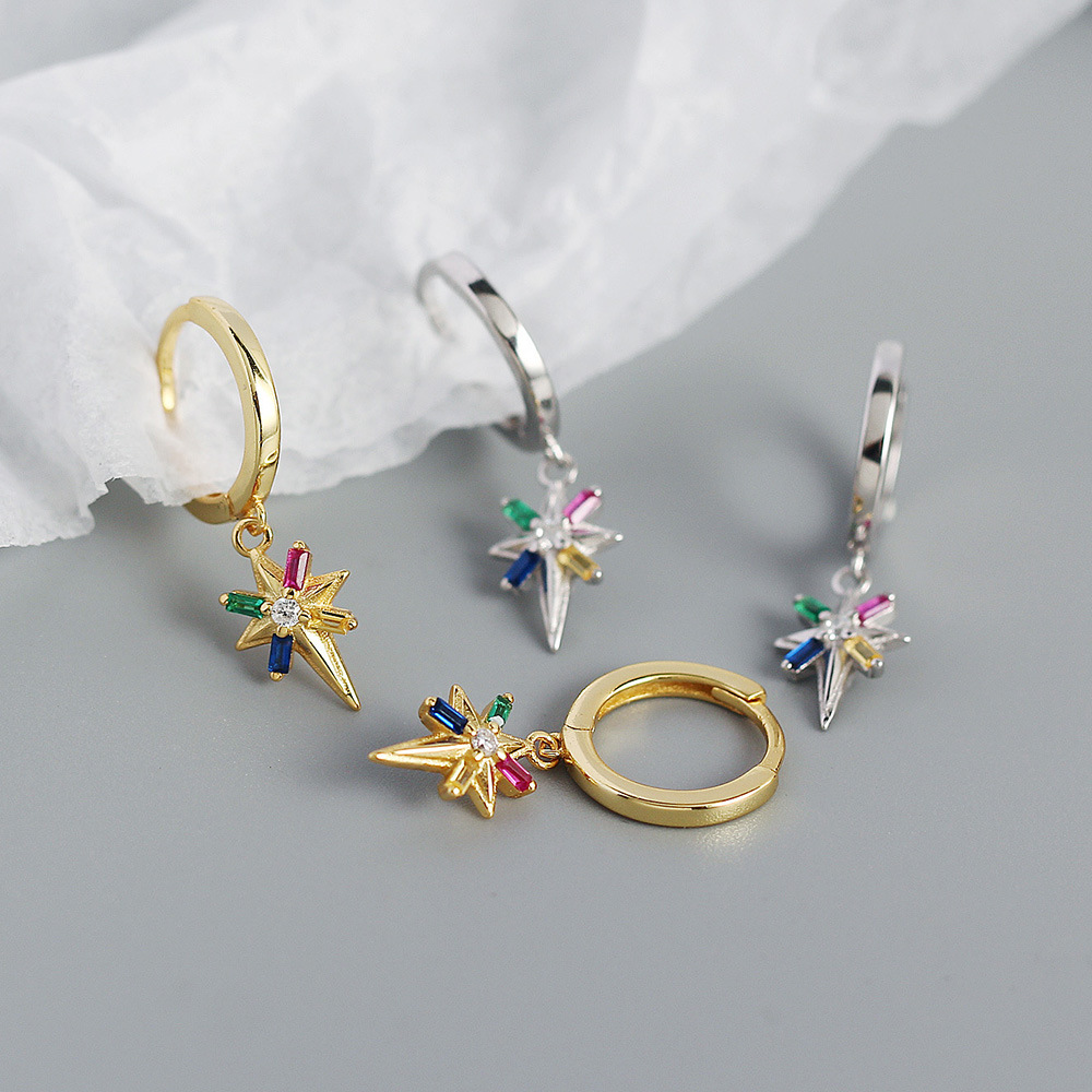 Daily Occasion Sterling Silver Material Fashion Star Sterling Silver Ear Studs Plating Metal Rhinestone 925 Silver Earrings