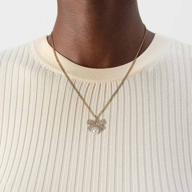 Moda nuevo arco conjunto de joyería de alta calidad collar de diamante de nicho pernos de orejas conjunto de joyería para mujeres