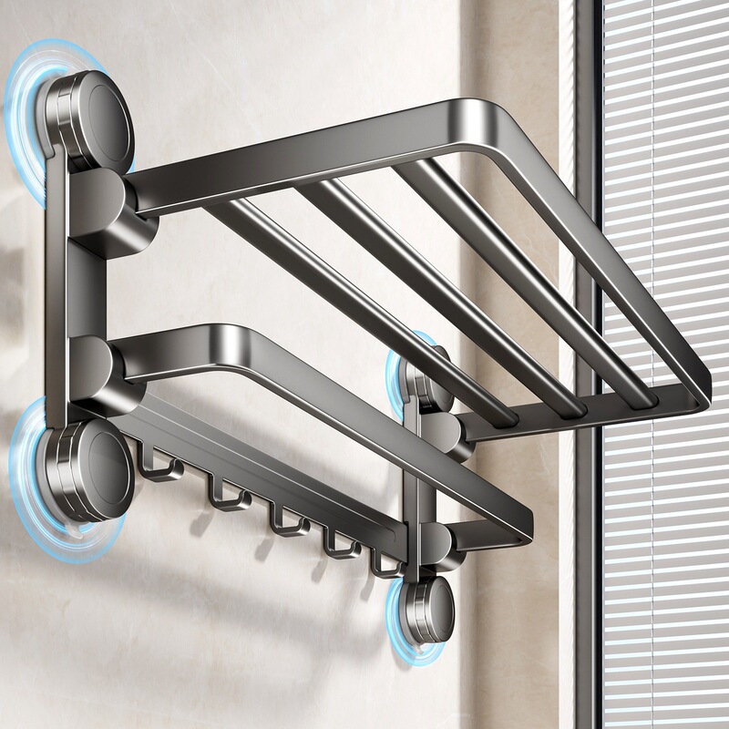 Suction Cup Towel Rack Bathroom Punch-Free Bathroom Storage Rack Bathroom Integrated Hanging Rod Toilet Storage Towel Rack