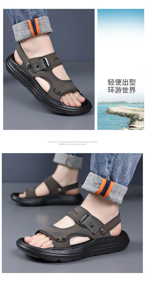 Dép sandal nam da thật đế xốp nhẹ thủ công, gót 3,5 cm, thoáng khí chống trượt — màu vàng chi tiết 17