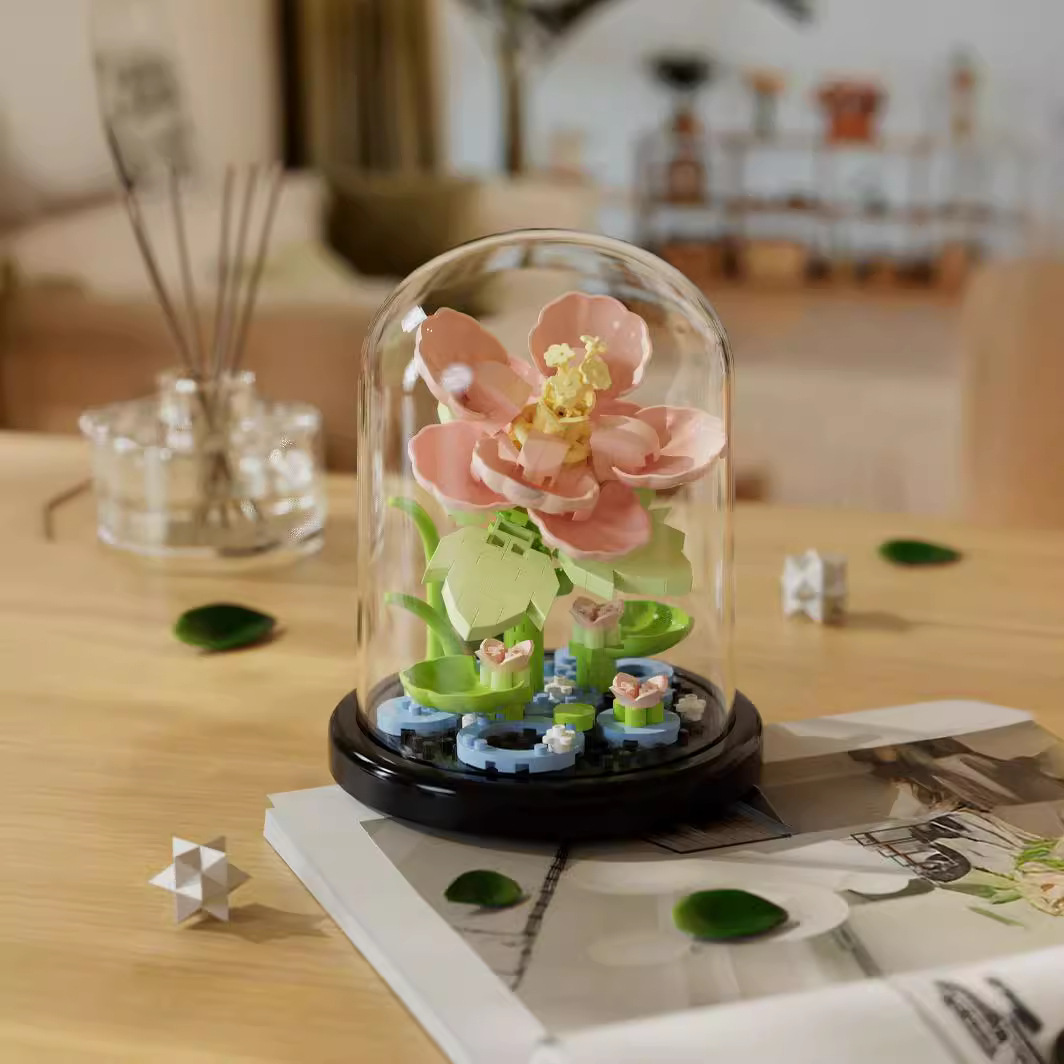 [Wholesale generation] Valentine's Day simulation flower immortal hibiscus flower building blocks compatible with Lego assembled gift cross-border