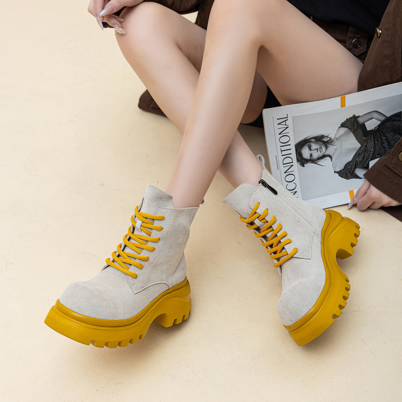 First-Layer Cowhide Martin Boots for Women 2026 New Model Genuine Leather Thick-Soled Height-Increasing 7cm Super Lightweight Yellow Boots for Women First-Layer Cowhide Martin Boots for Women 2026 New Model Genuine Leather Thick-Soled Height-Increasing 7cm Super Lightweight Yellow Boots for Women