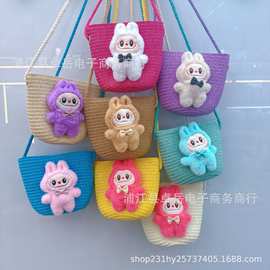 卡通布布儿童斜挎零钱包 多巴胺百搭休闲儿童包 可爱玩偶草编小包