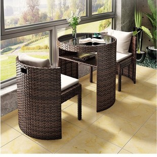 Outdoor Tea Table and Chair Combination, Courtyard Table and Chair Leisure Area Layout, Rattan Weaving, One Table, Two Chairs, Rattan Chair, Three-Piece Set, Balcony