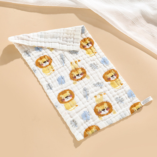 Manufacturer wholesale pure cotton six-layer gauze high-density children's towel newborn baby saliva towel children's printed face wash towel