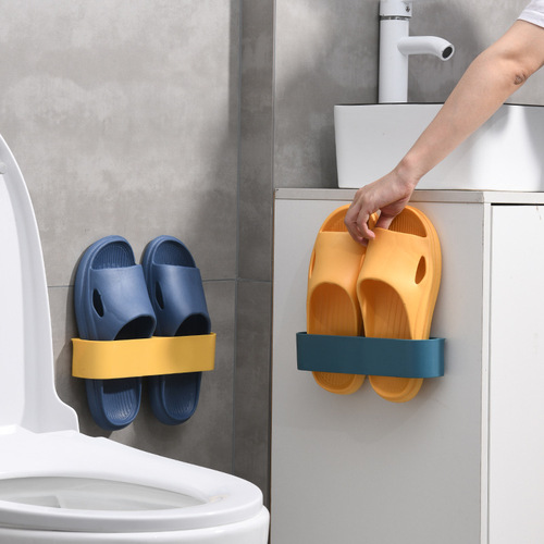Wall-mounted hole-free shoe rack, simple bathroom shower slippers storage rack, home-use non-occupying adhesive shoe rack 
