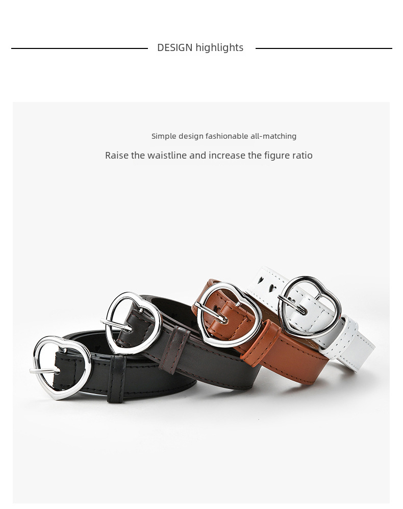 Children's peach buckle simple fashion women's belt love hole hollow decoration women's dress belt wholesale_voghion.com