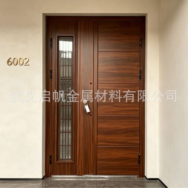 Retro wood grain side window craft anti-theft door, faux wood grain entrance door, wholesale of main doors for high-rise residential properties Retro wood grain side window craft anti-theft door, faux wood grain entrance door, wholesale of main doors for high-rise residential properties