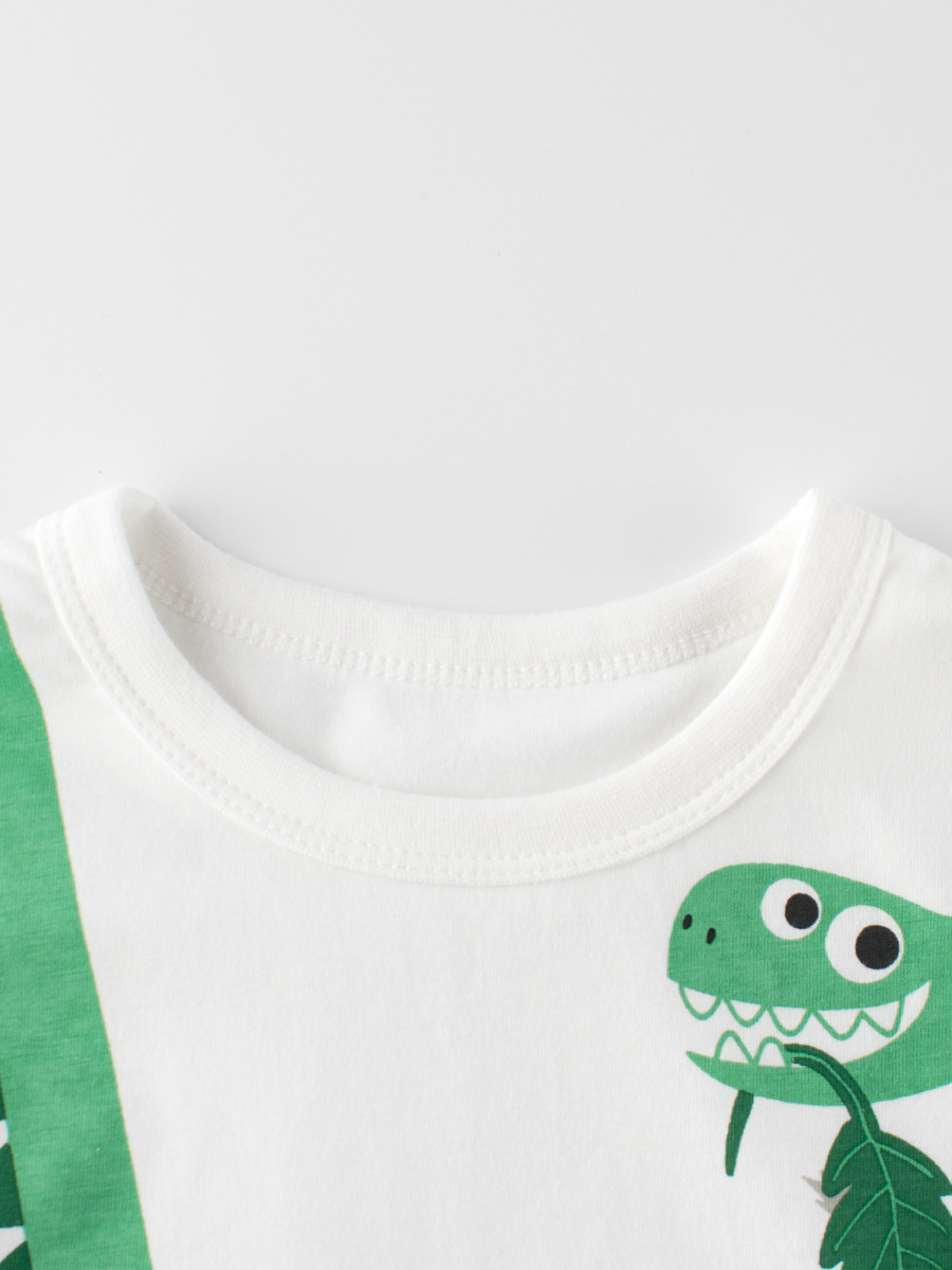 27kids ropa para niños transfronterizos ropa para niños camiseta de manga corta coreana para niños verano nuevo estampado de dibujos animados de dinosaurios