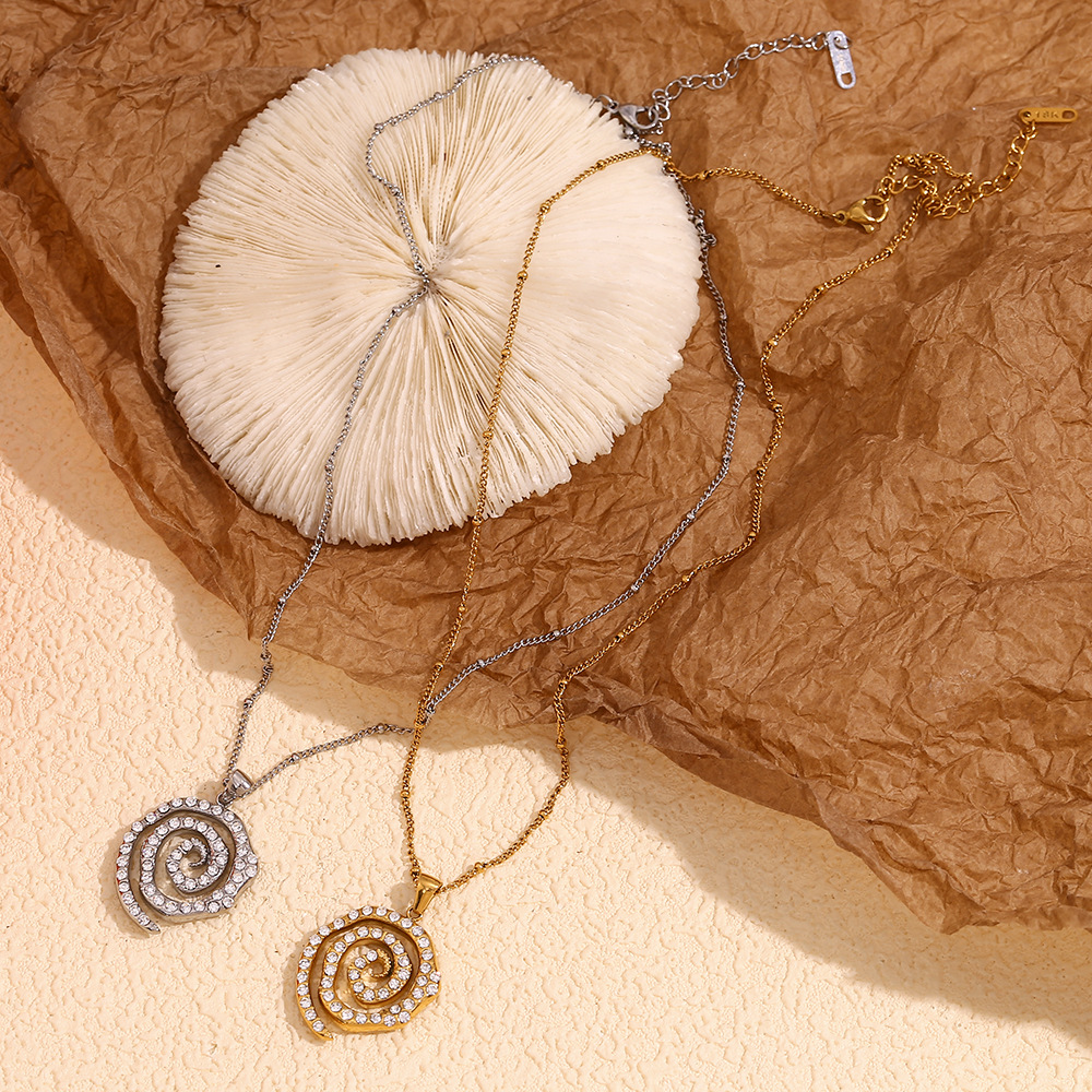 Full Diamond Spiral Pendant Stainless Steel Necklace