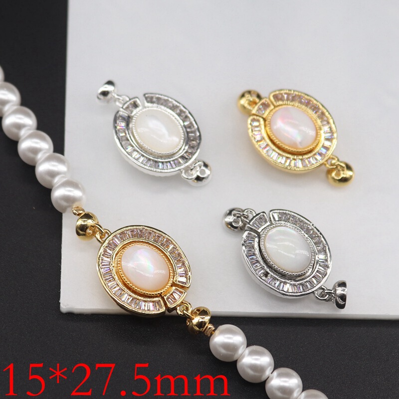 Gold-Plated Copper Color-Preserving Micro-Inlaid Zircon Mother-Of-Pearl Magnetic Bracelet Clasp DIY Handmade Beaded Bracelet Necklace Clasp