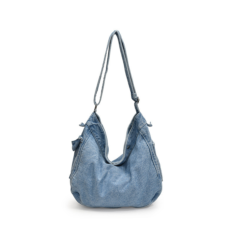 Estilo de herramientas Bolso bandolera de mezclilla lavada de estilo japonés bandolera de gran capacidad literaria femenina Mochila de estudiante de moda