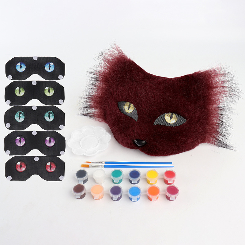 万圣节猫咪面具 cosplay创意毛绒DIY手作面具 表演舞会面罩道具|undefined