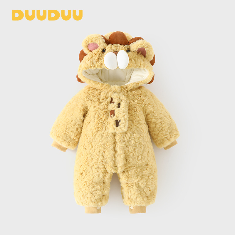 DUUDUU 작은 노란색 호랑이  옷은 가을과 겨울 기모 두꺼운 퀼트  점프 수트를 나갑니다.