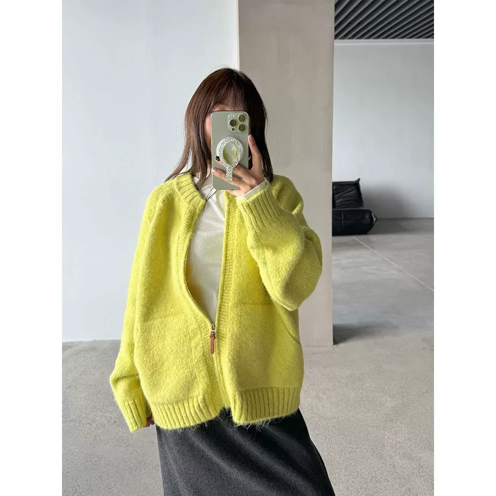 【王琪芝】羊毛宽松针织毛衣女韩系慵懒风开衫拉链外套上衣WQ016