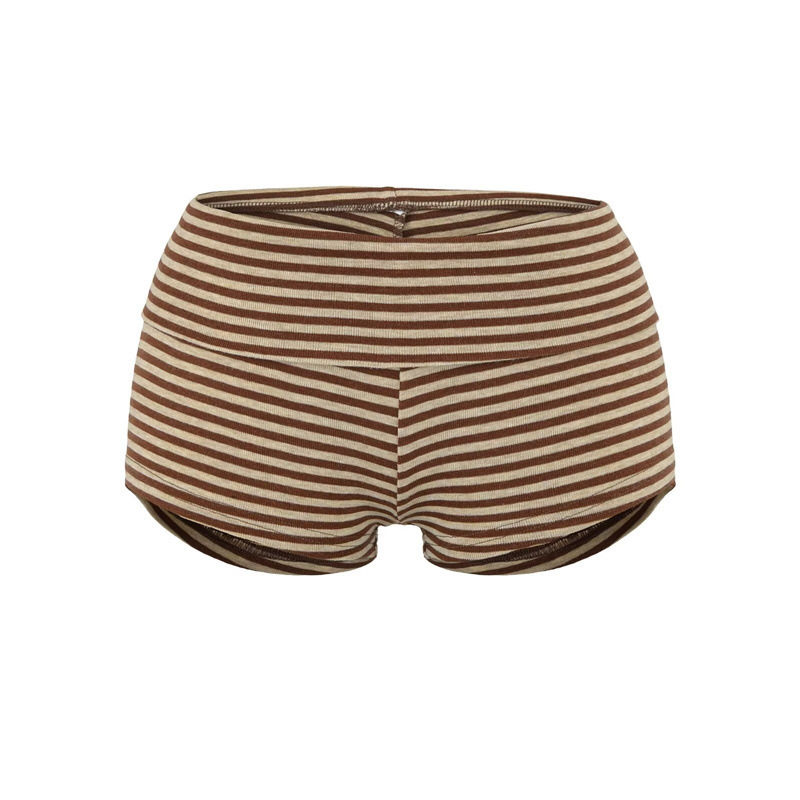 Hot Girl Style Sexy Low-Waist Foldableing Waist Mini Shorts 2025 Autum New High-Elastic Slim Casual Stripesd Hot Pants