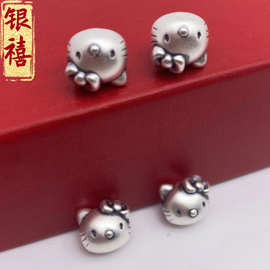 s999足银仿古kitty猫隔珠配饰3D硬银diy手工编绳手绳材料配件批发
