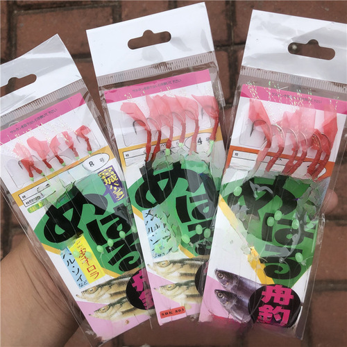 Bionic string hook red skin string hook fish skin string hook luminescent shrimp string hook fishing lure bait hook rubber skin string hook 