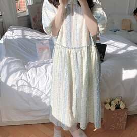 实拍夏季韩系甜美温柔花色简约舒适睡衣女休闲宽松睡裙慵懒家居服