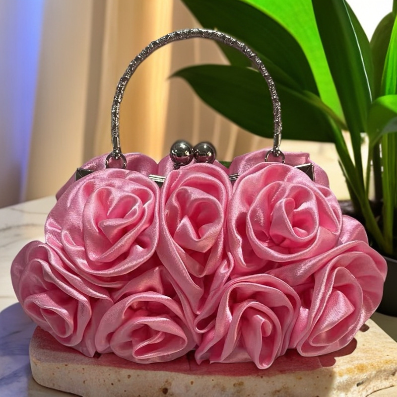 Satin Flower Clutch Bag - Hot Selling Satin Handbag With 14 Roses For Evening Parties - Thumbnail 4