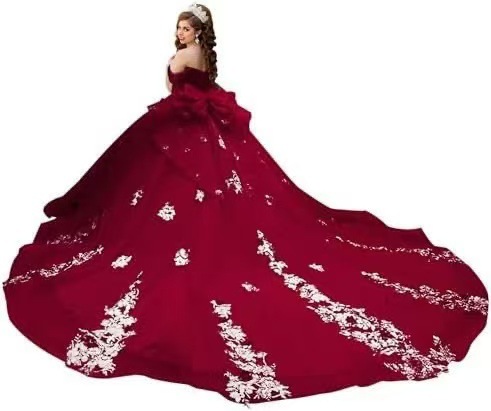 Vestido de noche francés de un solo hombro, nuevo banquete de cumpleaños transfronterizo, vestido de noche, lazo grande, cola larga