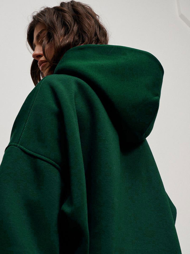 Áo hoodie nỉ lông dáng rộng có mũ và túi, tay dài, dáng unisex — Màu cà phê, Màu hồng, Màu xám, Màu đen chi tiết 52