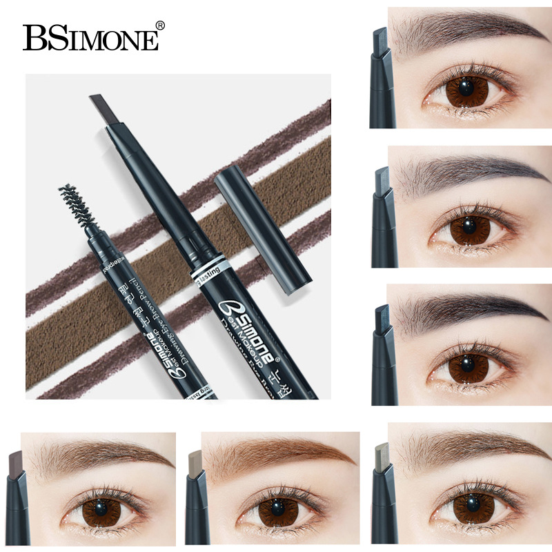 Transfronterizo especial para BSIMONE pequeño triángulo extremadamente fino lápiz de CEJA fácil de colorear lápiz de doble cabeza giratorio automático con cepillo