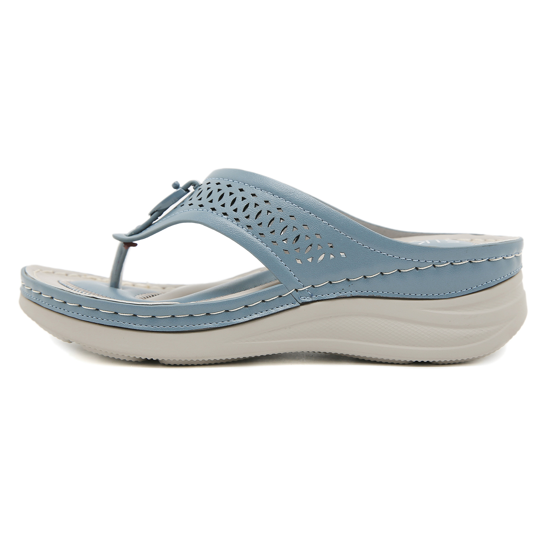 JS777-8 nuevo estilo 2025 transfronterizo punta redonda moda chanclas huecas sandalias femeninas cuñas casuales sandalias de gran tamaño