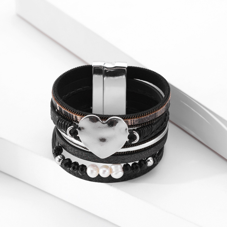 Fashion Multi-layer Heart-shape Pearl Leather Bracelet display picture 5