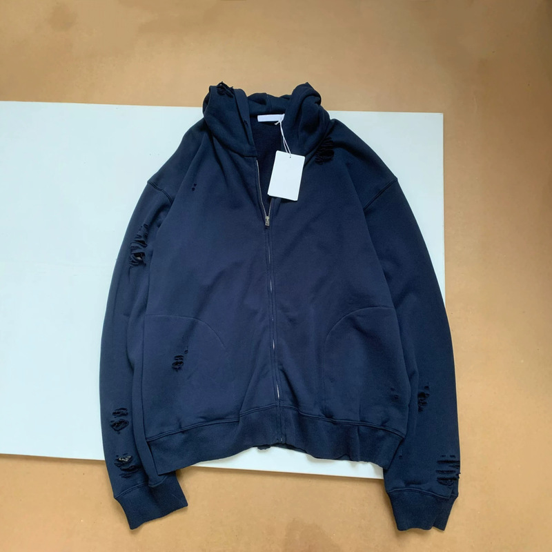 Nanyouxiao*26 Autumn/Winter New Style Distressed Zipper Hoodie, Same Style as Celebrity Zhou Senjian and Yang Chaoyue, with a large round back