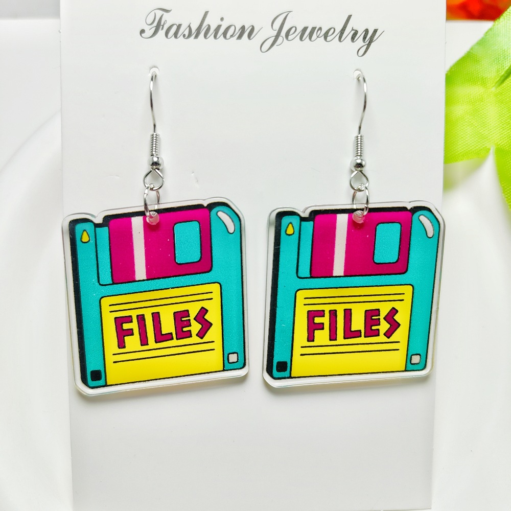 14g Weight Iron Ear Needle Material Drop Earrings Classification 1 Pair Quantity Holiday, Daily Occasion Acrylic Material Printing, Color Block, Rubik'S Cube Pattern Women's Gender Stoving Varnish Design Novelty Style 1 Pair Novelty Printing Color Block Rubik'S Cube Stoving Varnish Arylic Drop Earrings 无
