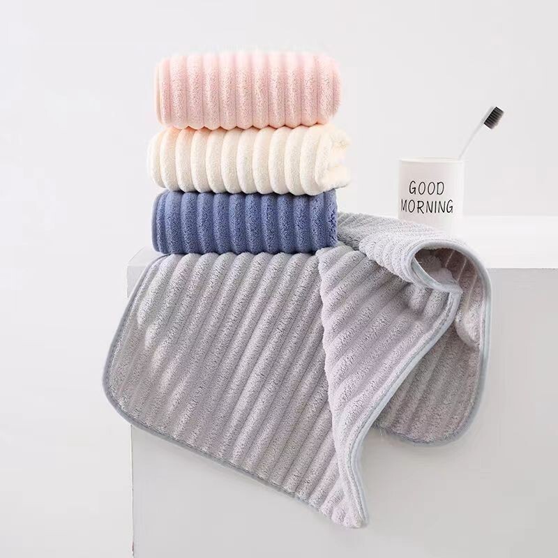 Thickened, Water-Absorbent, Quick-Drying, Non-Shedding Candy Strip Coral Fleece Towel, Bath Towel, Face Wash Towel, Household Hand Towel, Beach Towel, Skin-Friendly