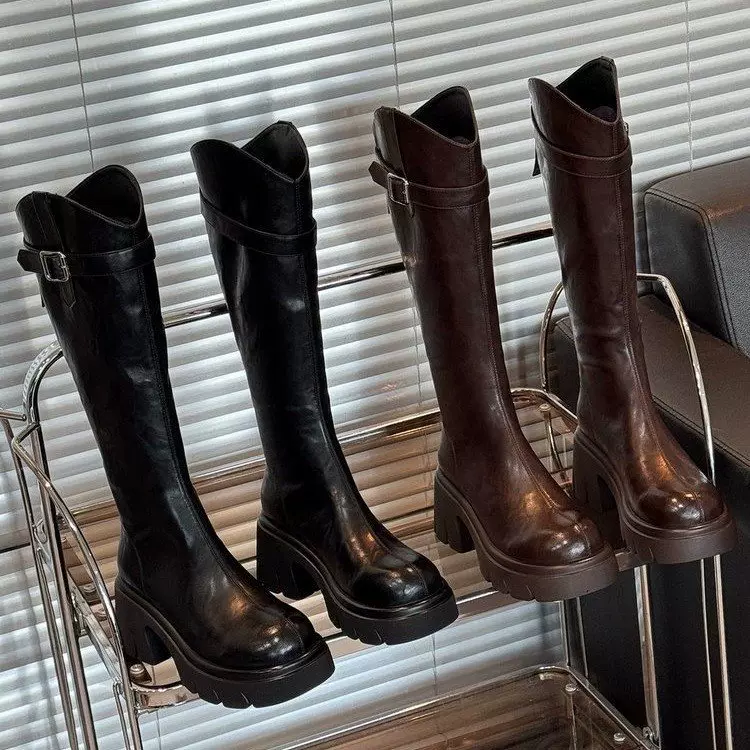 骑士靴新款不过不掉女2025年膝长筒靴时装靴增高厚底筒秋冬小个子