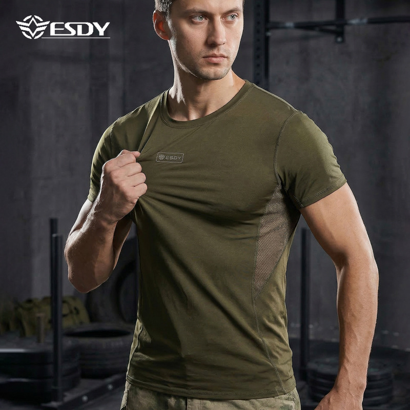Esdy Camouflage Short-Sleeved Round-Neck Quick-Drying Tactical Summer Breathable Outdoor Sports T-Shirt Physical Training Clothing T-Shirt