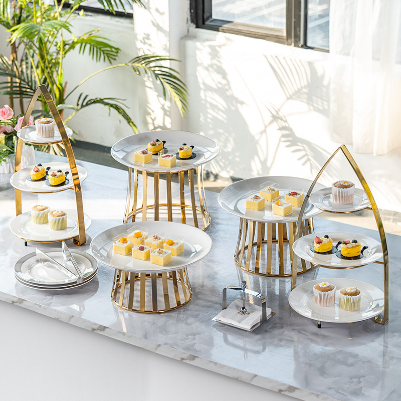 跨境货源不锈钢甜品架聚会酒店餐厅冷餐台茶歇糕点展示架摆件果盘|ms