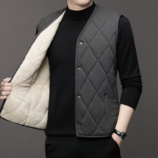 Autumn and Winter New Men's Thickened Vest for Middle-Aged and Elderly, Warm Fleece-Lined Casual Everyday Versatile Sleeveless Vest